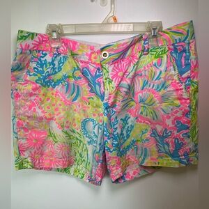 Lilly Pulitzer Jayne Shorts - pink green yellow blue ocean print shorts Size 16